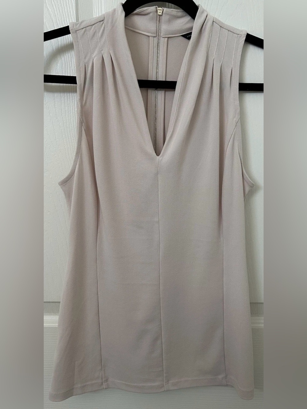 Ann Taylor Sleeveless V-Neck Blouse in Light Taupe